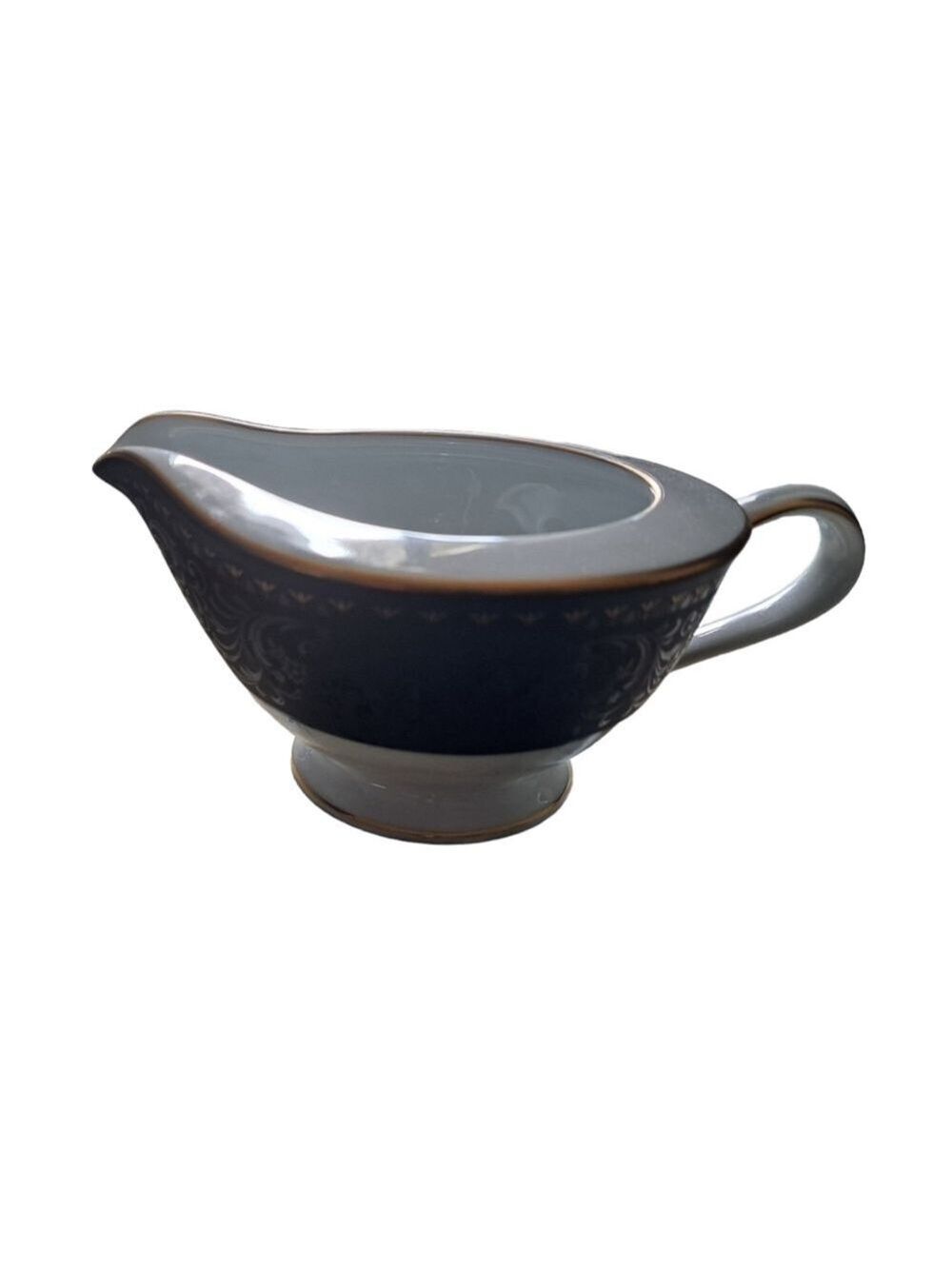 NORITAKE Benedicta China milk creamer dish 6976 Black Gold White classic